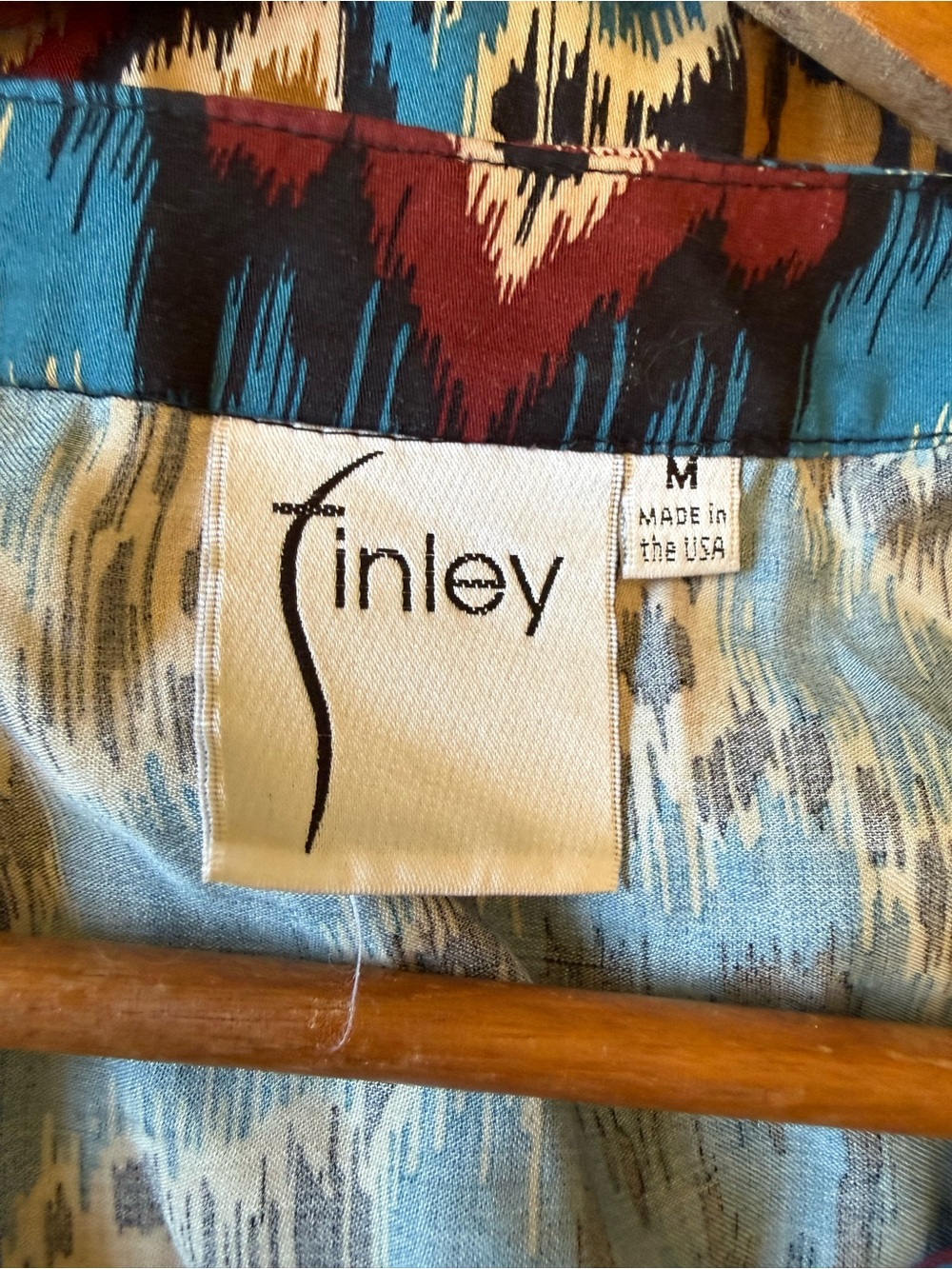 Finley Blue Boho Ikat Western Button Down 3/4 Sleeve Shirt Dress Size M - Picture 6 of 8